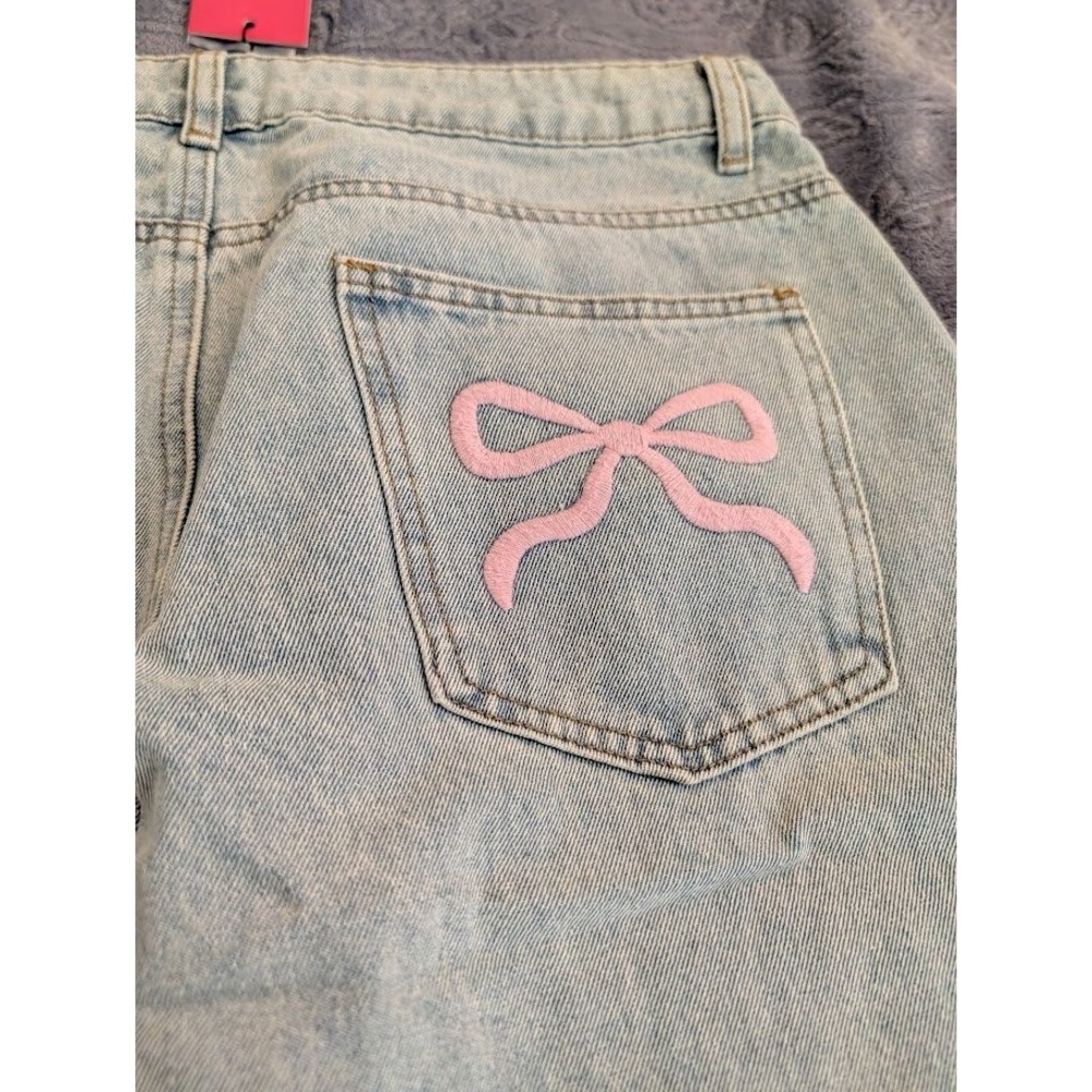 EDIKTED Light Blue Wide Leg Jeans Bow Pocket 100% Cotton Women's Size M - Picture 4 of 9
